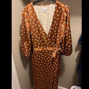 Express Burnt Orange Flowered Wrap Dress